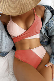 Tomato Rib Colorblock High-Waist Bikini Bottoms