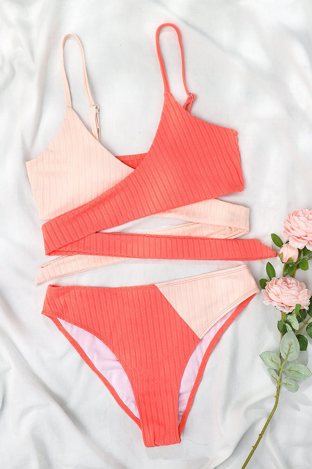 Tomato Rib Colorblock High-Waist Bikini Bottoms