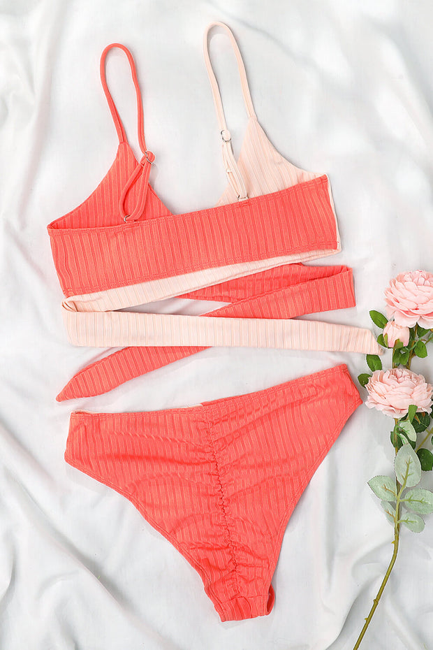 Tomato Rib Colorblock High-Waist Bikini Bottoms
