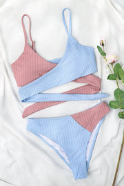 Skyblue Rib Colorblock High-Waist Bikini Bottoms