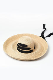 Chapeau de Soleil en Paille de Raphia à Visière Incurvée avec Attache au Menton