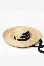 Chapeau de Soleil en Paille de Raphia à Visière Incurvée avec Attache au Menton