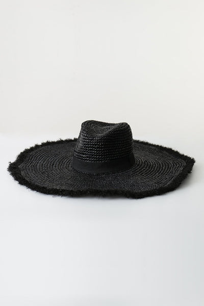 Black Raffia Straw Edging Fedora Hat