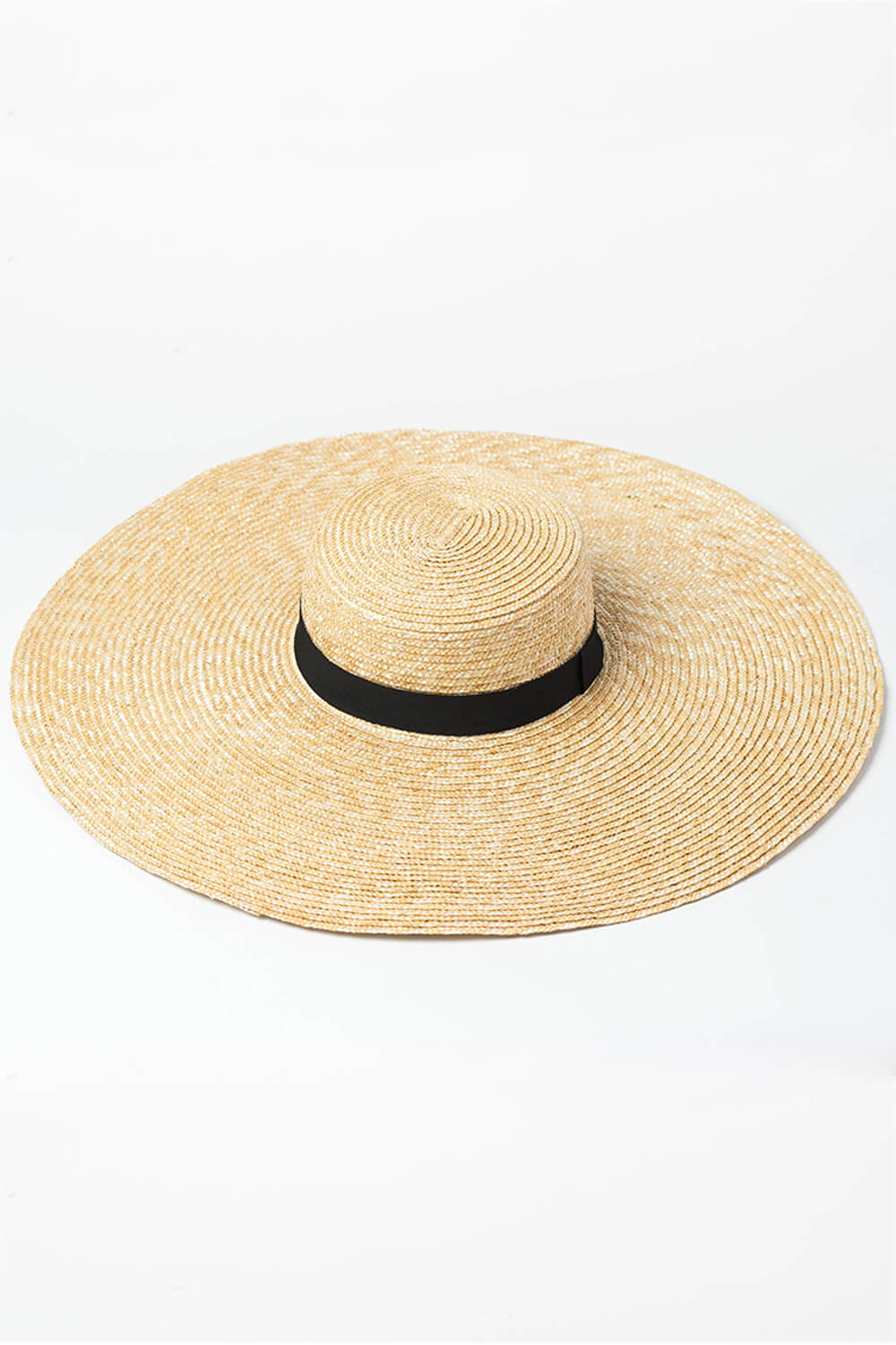 Black Ribbon Trimmed Wheat Straw Boater - MomyMall