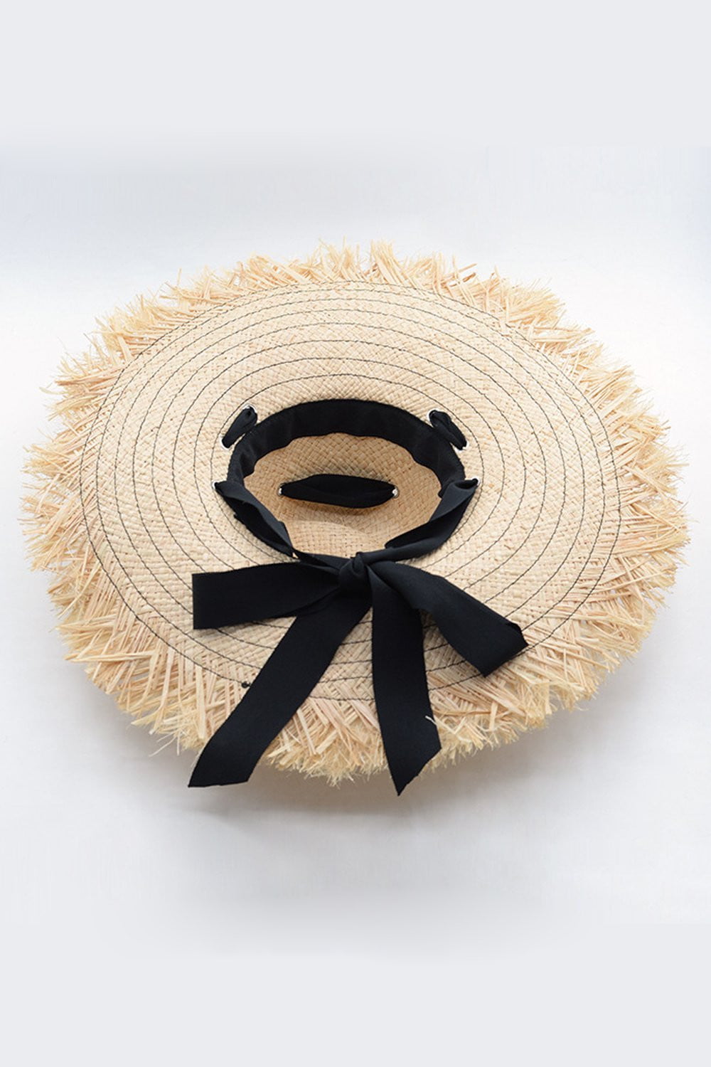 Raffia Straw Edging Hat With Chin Tie