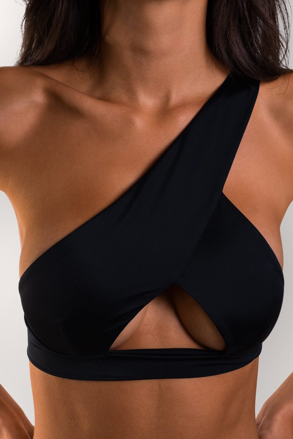 Black One Shoulder Cut-Out Bikini Top