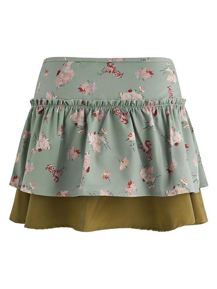 Floral Print Ruffle Mini Skirt - MomyMall