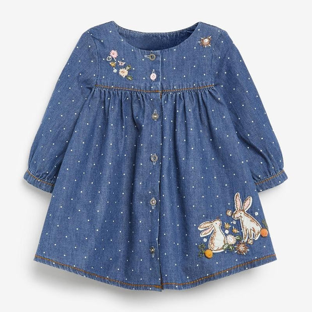 Bunny Forest Buttoned Denim Dress