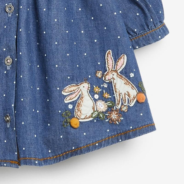 Bunny Forest Buttoned Denim Dress