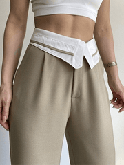 Fold Over Waist Baggy Casual Pants - MomyMall
