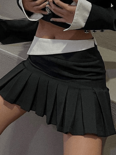 Folded Design Pleated Mini Skirt - MomyMall Black / S