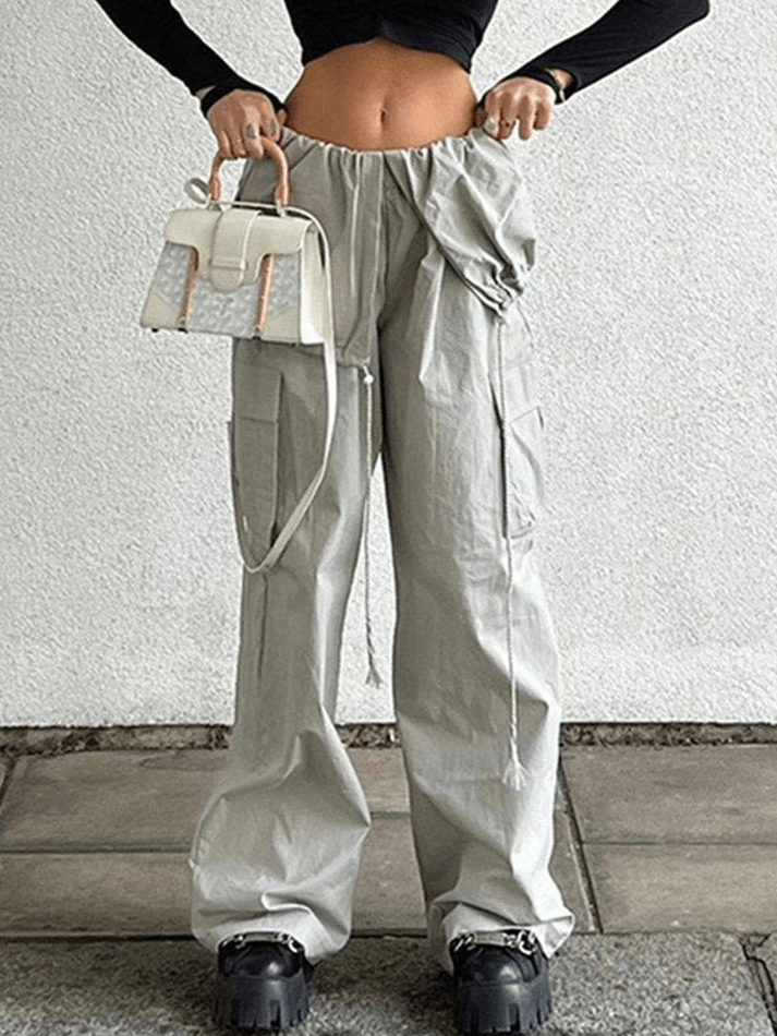 Folded Over Baggy Parachute Cargo Pants