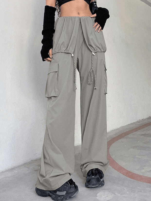 Folded Over Baggy Parachute Cargo Pants
