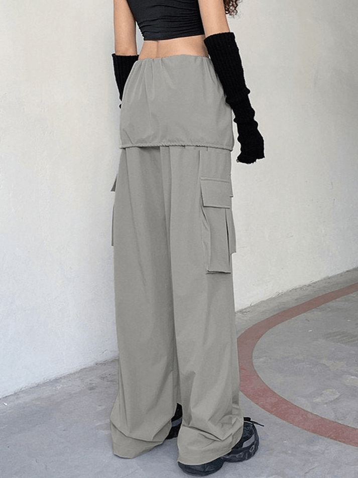 Folded Over Baggy Parachute Cargo Pants