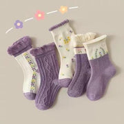 Forest Floral Ruffled Socks [Set of 5] - MomyMall 1-3 Years / Purple