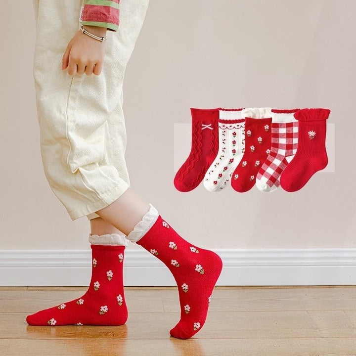 Forest Floral Ruffled Socks [Set of 5] - MomyMall