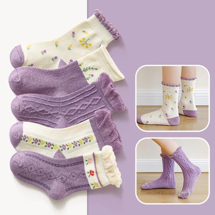 Forest Floral Ruffled Socks [Set of 5] - MomyMall