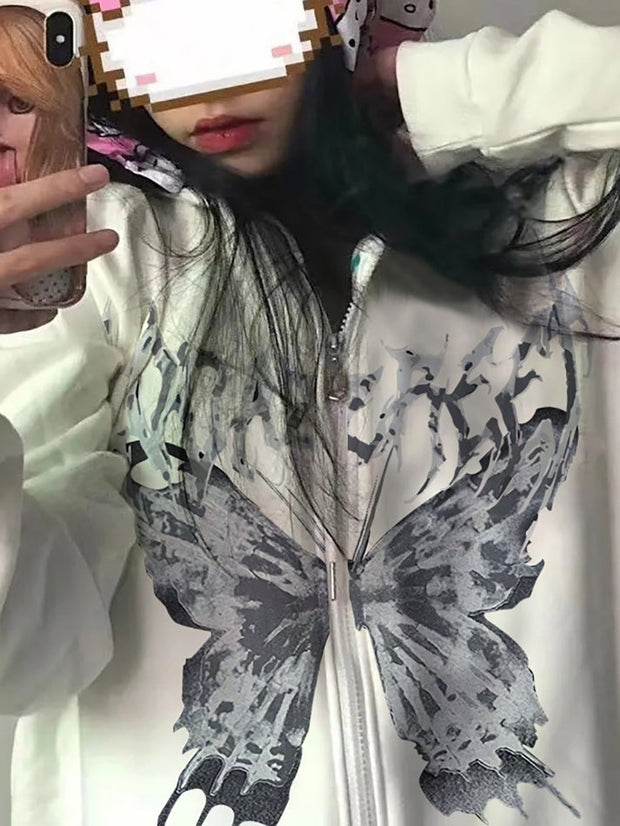 Front Butterfly Printed Oversized Hoodie - MomyMall