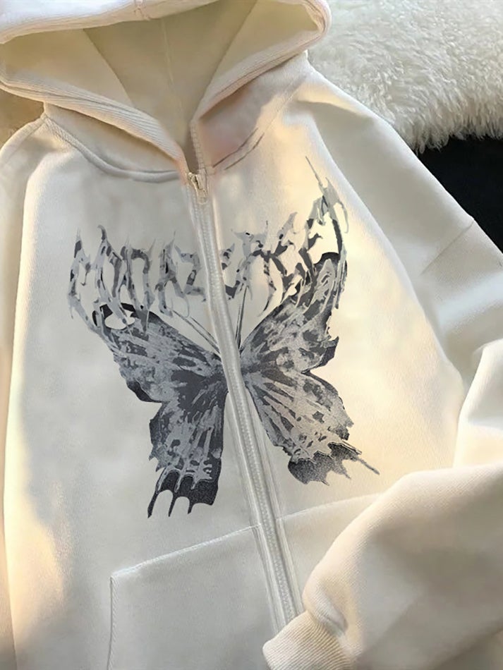 Front Butterfly Printed Oversized Hoodie - MomyMall