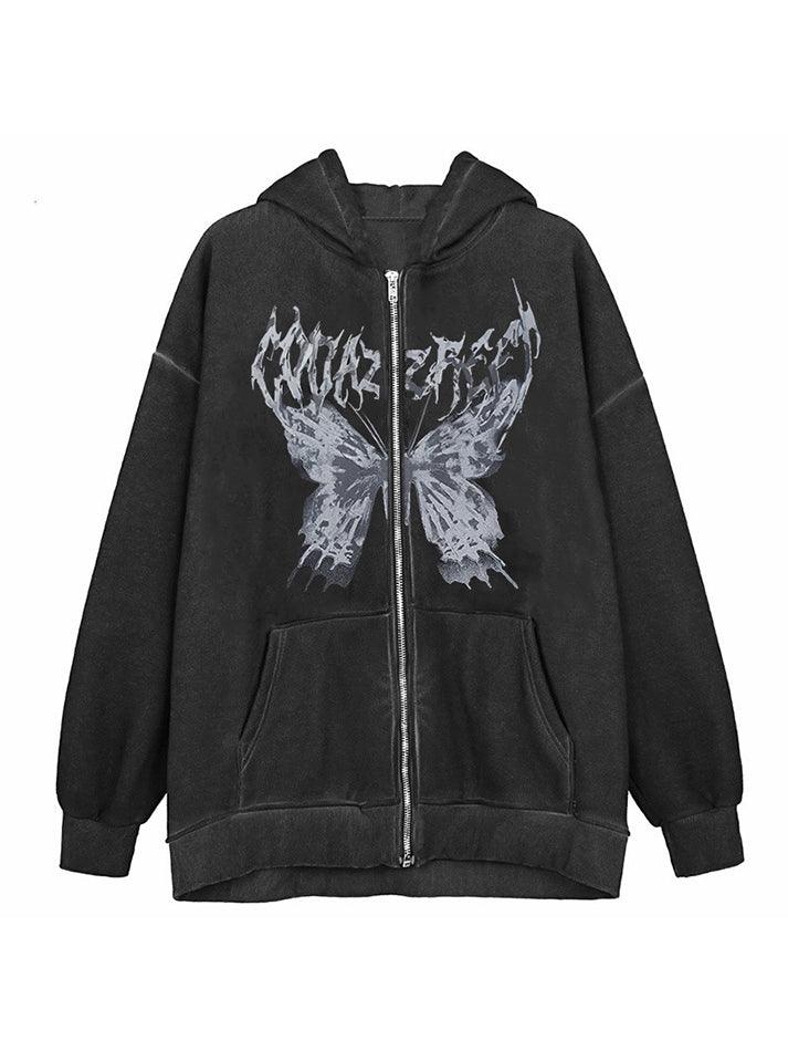 Front Butterfly Printed Oversized Hoodie - MomyMall