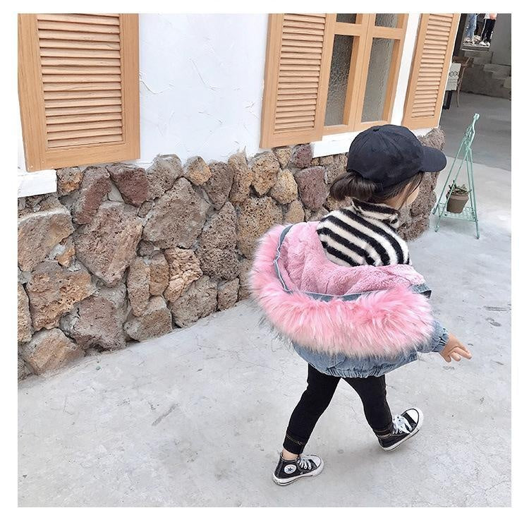 Molly Denim Fur Hooded Winter Coat Jacket