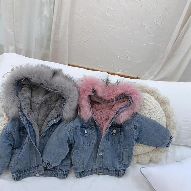 Molly Denim Fur Hooded Winter Coat Jacket