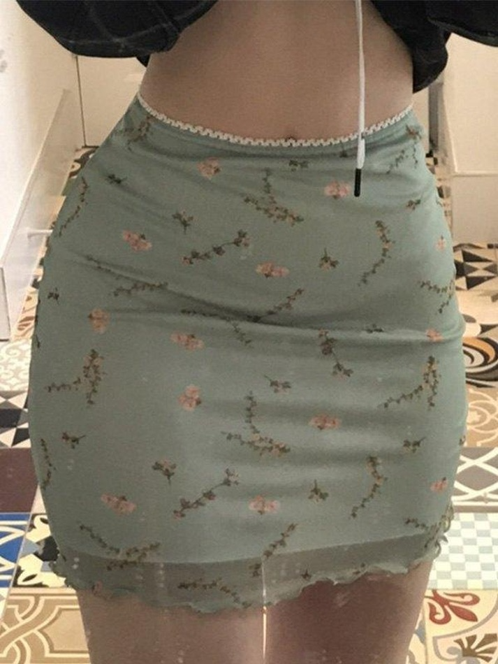 Gauze Ditsy Floral Mini Skirt - MomyMall Green / S