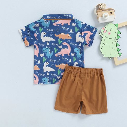 Dinosaur Collared Shirt & Shorts - MomyMall