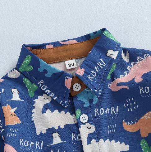 Dinosaur Collared Shirt & Shorts - MomyMall