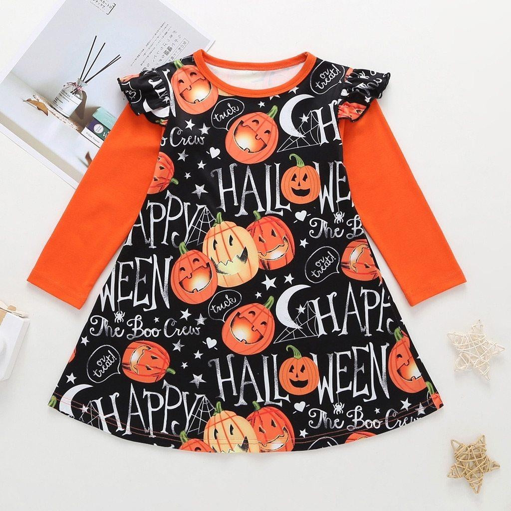 Girls Dress Long Sleeve Cartoon Halloween Print Costume 1-4 Years - MomyMall