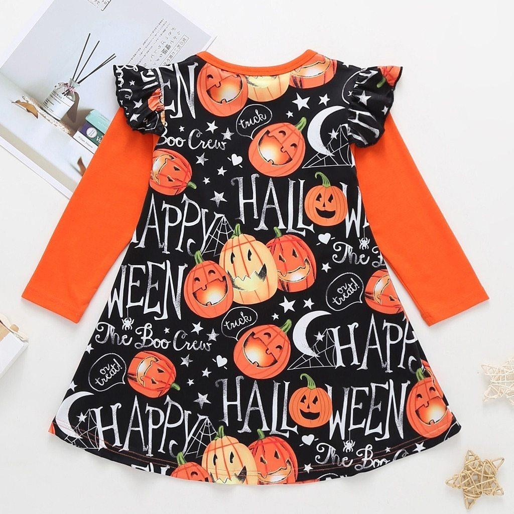 Girls Dress Long Sleeve Cartoon Halloween Print Costume 1-4 Years - MomyMall