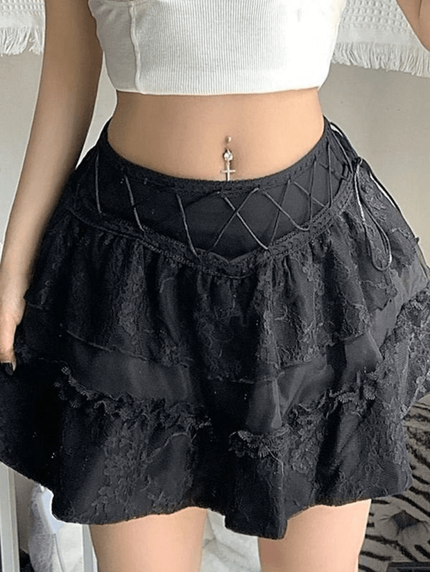 Gothic Lace Paneled Lined Mini Skirt
