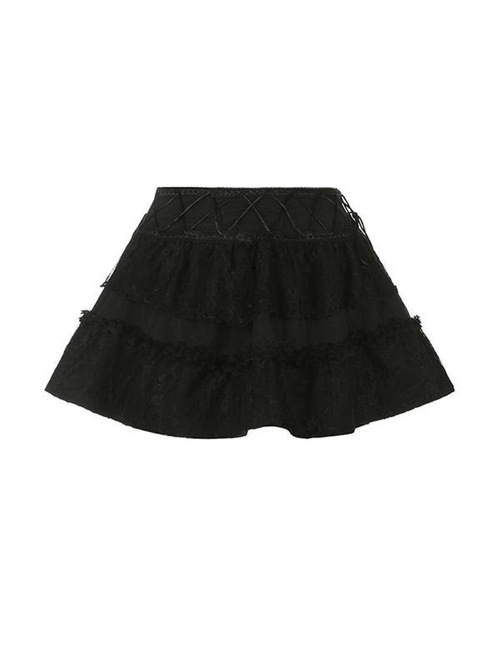 Gothic Lace Paneled Lined Mini Skirt