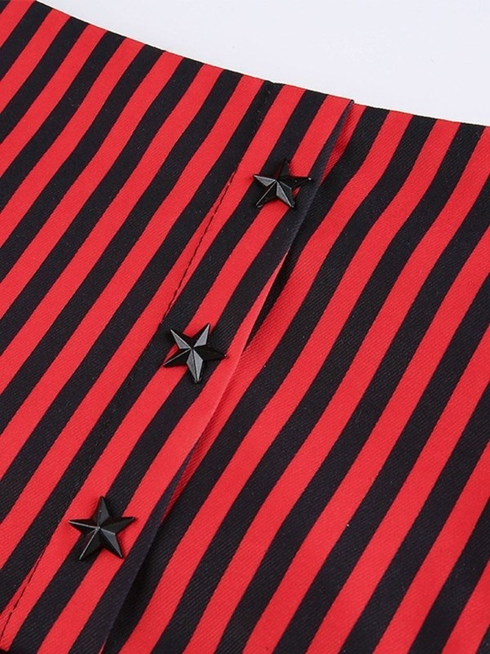 Gothic Patchwork Striped Pleated Mini Skirt