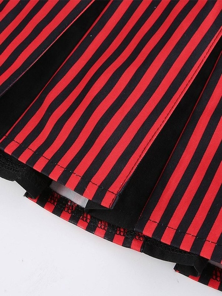 Gothic Patchwork Striped Pleated Mini Skirt