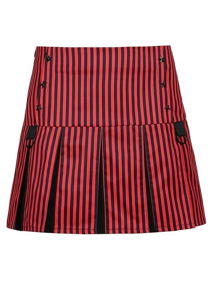 Gothic Patchwork Striped Pleated Mini Skirt