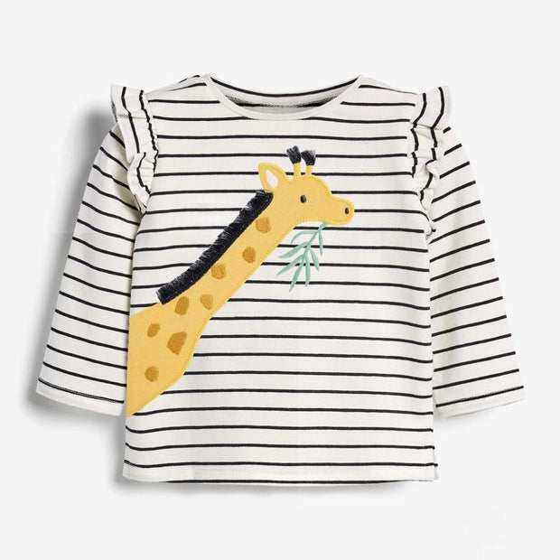 Giraffe Ruffle Patch Striped Long Sleeve Set