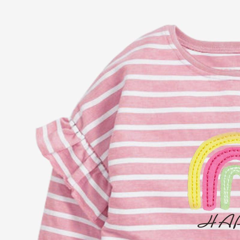 Happy Rainbow Stripe Ruffle Long Sleeve Set