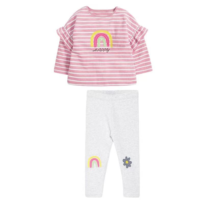 Happy Rainbow Stripe Ruffle Long Sleeve Set