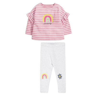 Happy Rainbow Stripe Ruffle Long Sleeve Set