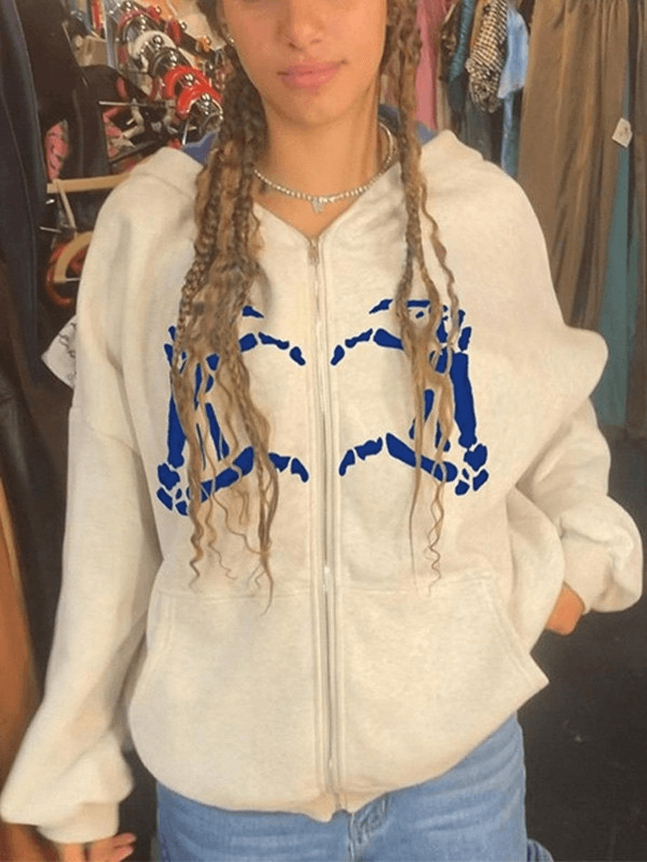 Heart Pattern Zipper Hoodie