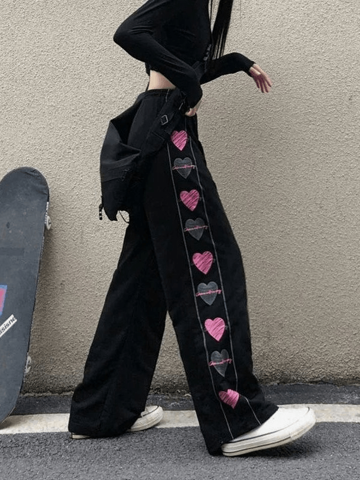 Heart Print Lined Straight Leg Pants - MomyMall