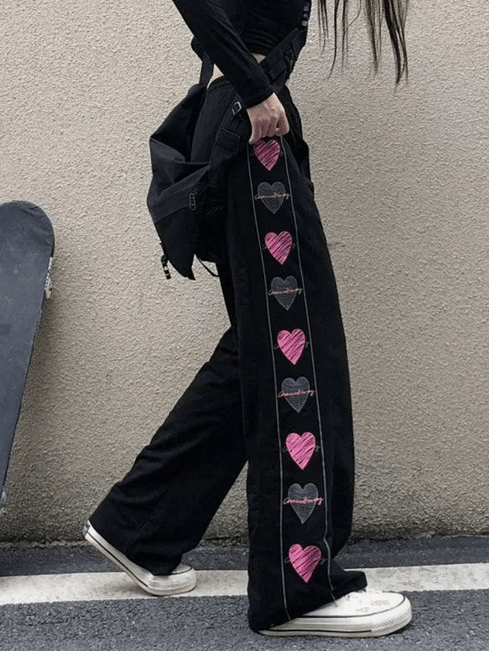 Heart Print Lined Straight Leg Pants - MomyMall