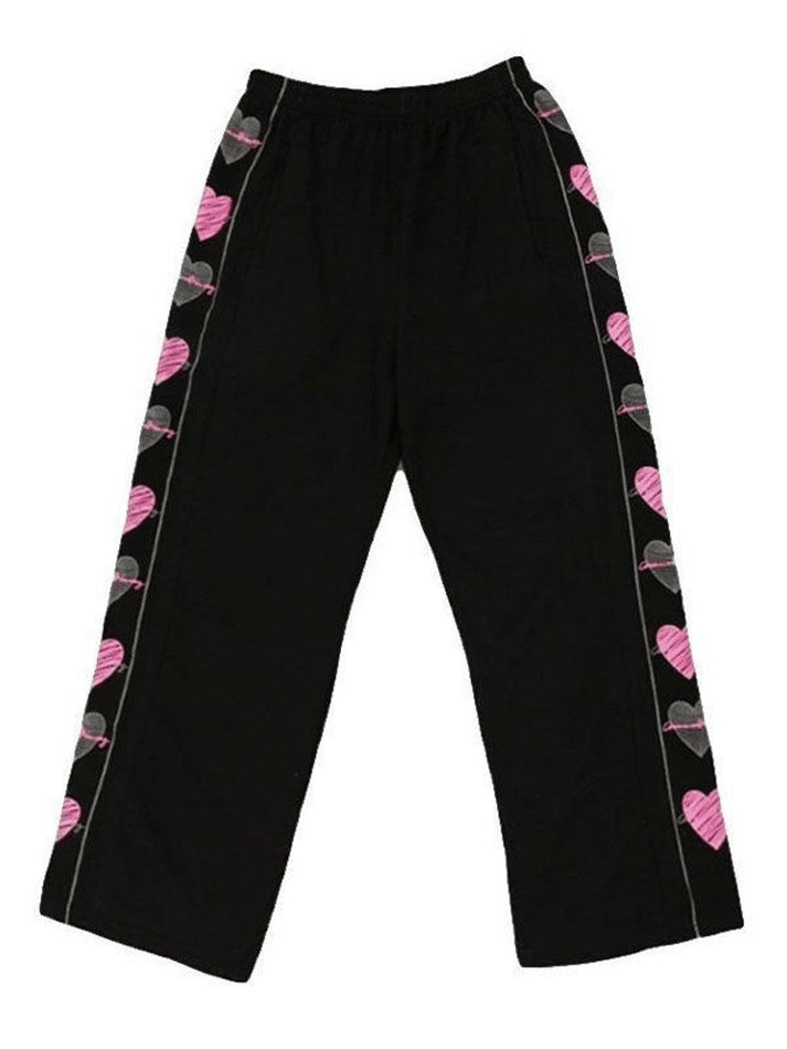 Heart Print Lined Straight Leg Pants - MomyMall