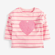 Sequined Heart Striped Long Sleeve Top - MomyMall 2-3 Years