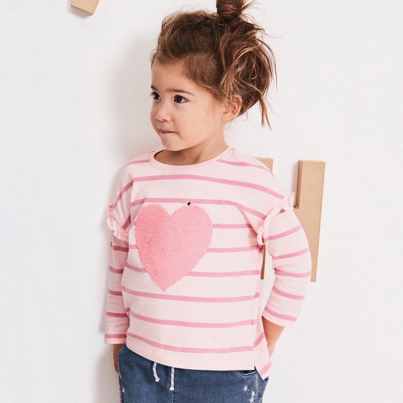 Sequined Heart Striped Long Sleeve Top - MomyMall