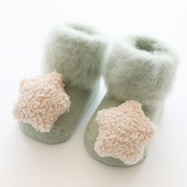 Heart & Star Plush Baby Socks - MomyMall Green / 0-6 Months