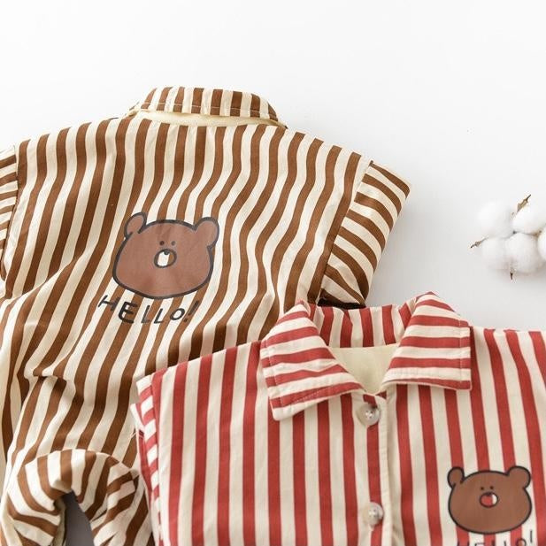 Hello Bear Striped Plush Baby Romper - MomyMall