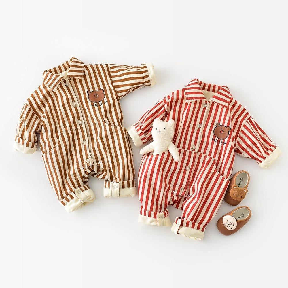 Hello Bear Striped Plush Baby Romper - MomyMall