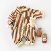 Hello Bear Striped Plush Baby Romper - MomyMall Brown / 0-6 Months